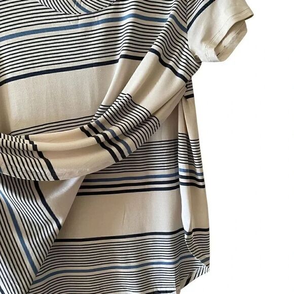 Chaser Stripes White Blue Short Sleeves Athleisure  Lightweight Blouse SZ M - Picture 8 of 11